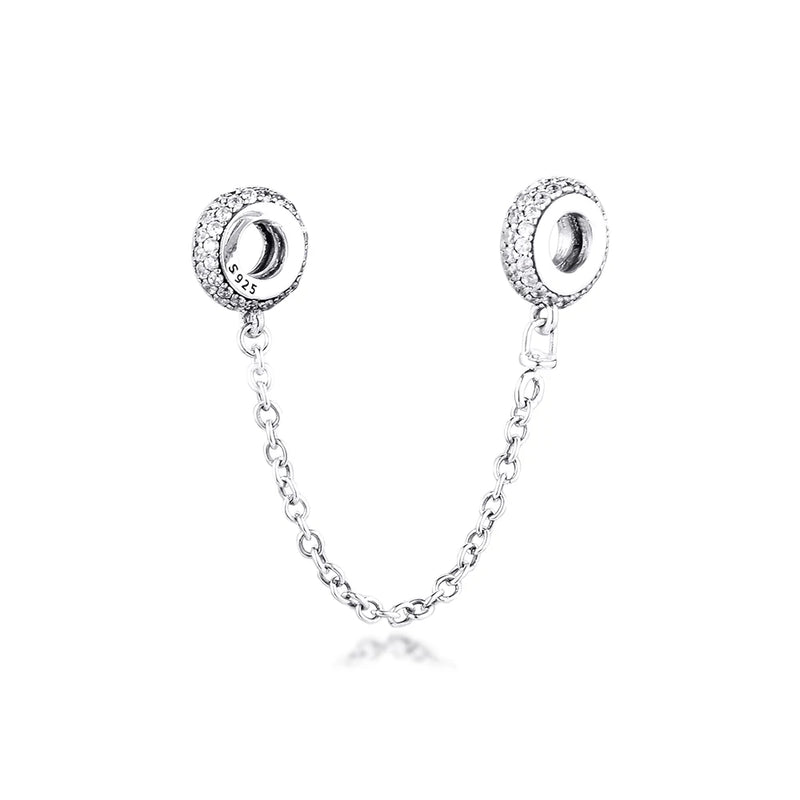 925 Silver Pave Safety Chain Charms with Cubic Zirconia