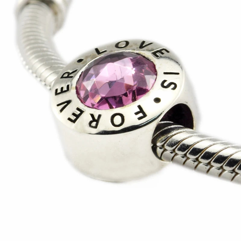 DIY Love is Forever Beads with Pink Crystal 925 Sterling Silver Jewelry