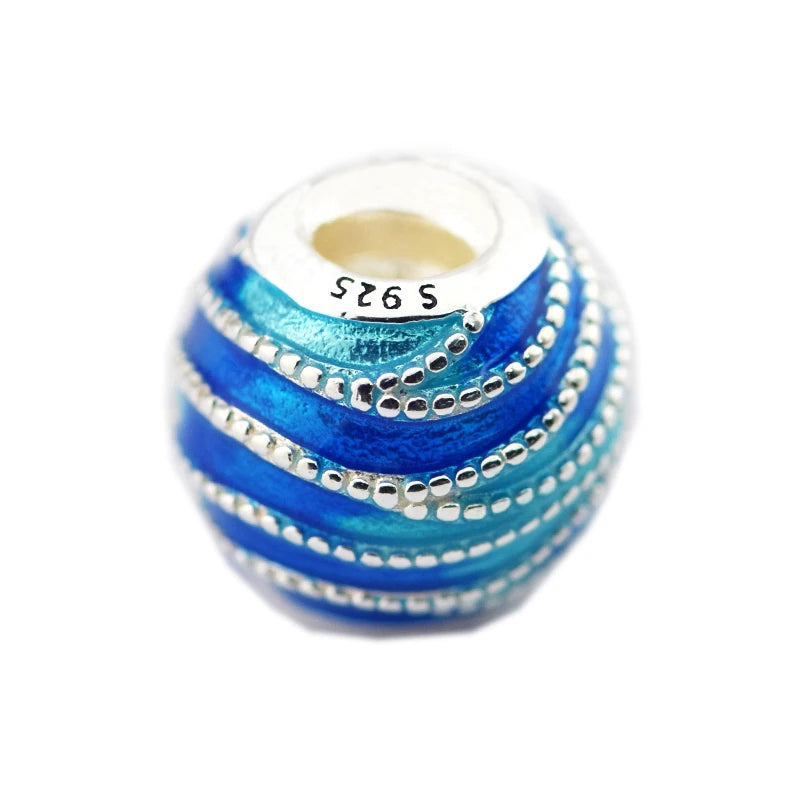 Sterling Silver Swirls Beads Enamel Charms for Bracelets DIY