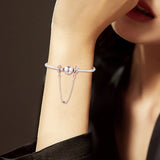 Bright Hearts Safety Chain Beads Pink CZ 100% Sterling Silver Jewelry Charms