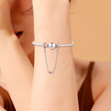 Bright Hearts Safety Chain Beads Pink CZ 100% Sterling Silver Jewelry Charms