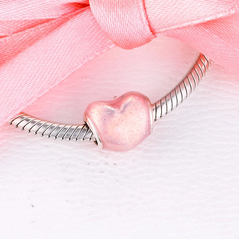 925 Sterling Silver Heart Charm Beads for Bracelets DIY Jewelry