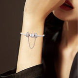 Sterling Silver Sparkling Arcs of Love Safety Chain Beads with CZ