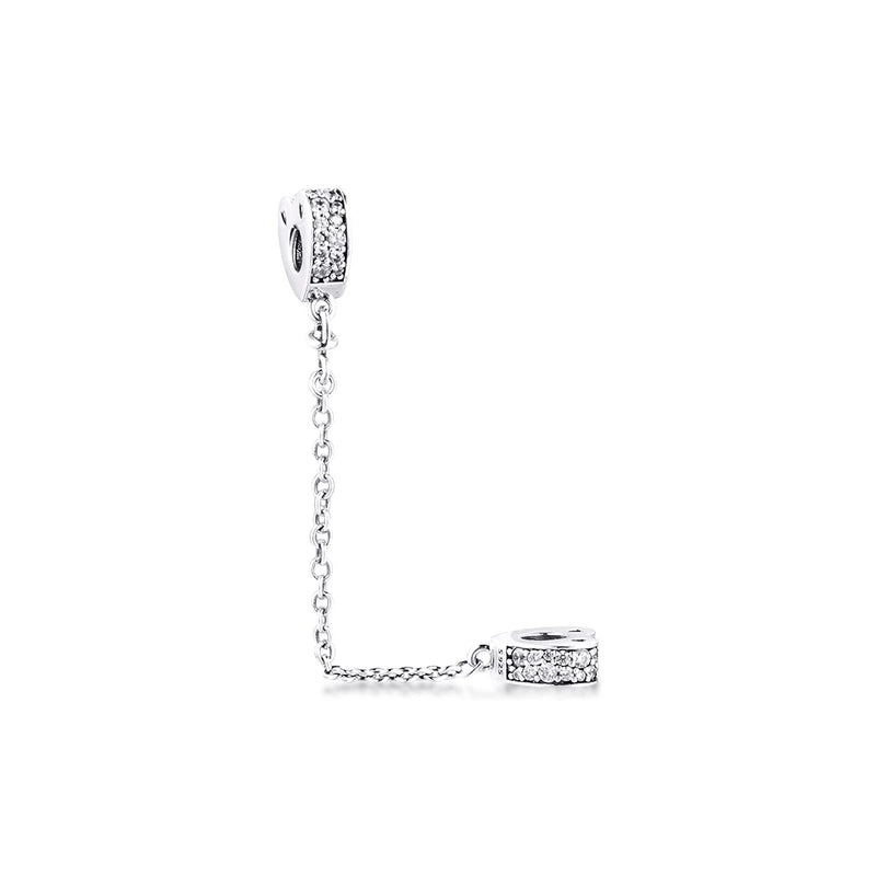 Sterling Silver Sparkling Arcs of Love Safety Chain Beads with CZ