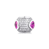 Heart Pave Charms with Clear Pink CZ 100% 925 Sterling Silver Beads