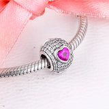 Heart Pave Charms with Clear Pink CZ 100% 925 Sterling Silver Beads