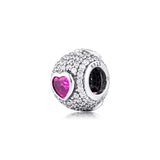 Heart Pave Charms with Clear Pink CZ 100% 925 Sterling Silver Beads