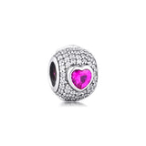 Heart Pave Charms with Clear Pink CZ 100% 925 Sterling Silver Beads
