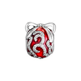 925 Sterling Silver Beads with Red Enamel & Clear CZ
