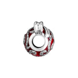 925 Sterling Silver Beads with Red Enamel & Clear CZ