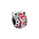925 Sterling Silver Beads with Red Enamel & Clear CZ