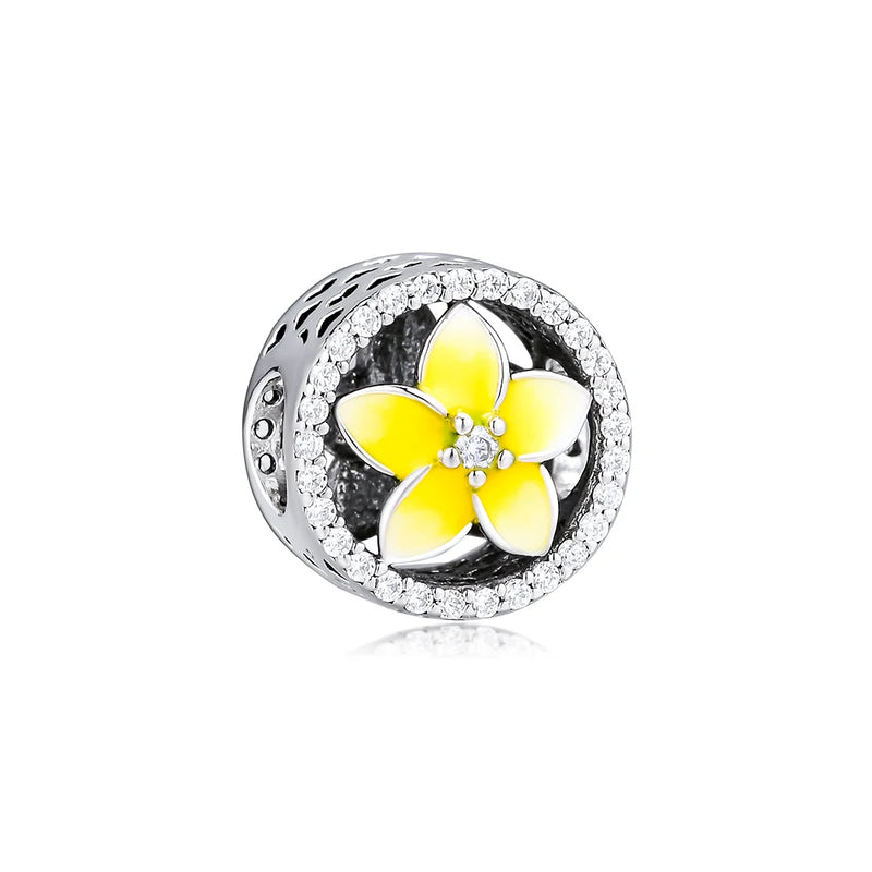 Floral Beads w/ Pale Yellow Enamel on 925 Sterling Silver Jewelry