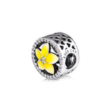 Floral Beads w/ Pale Yellow Enamel on 925 Sterling Silver Jewelry