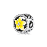 Floral Beads w/ Pale Yellow Enamel on 925 Sterling Silver Jewelry