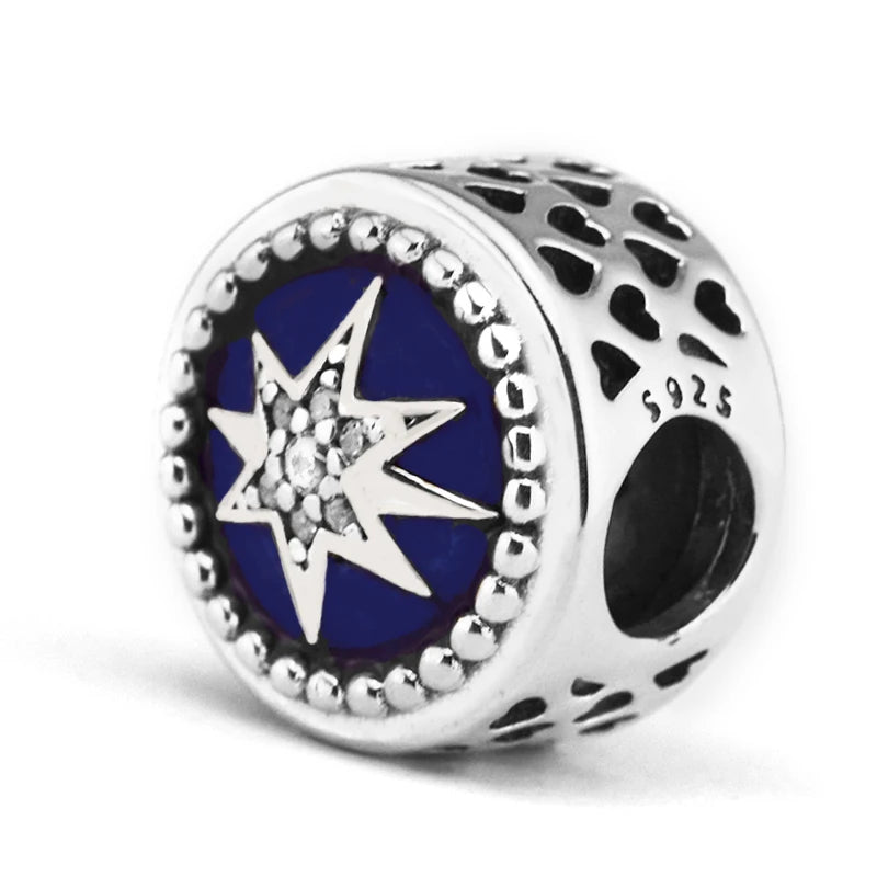 Starry Sky Heart Beads with Enamel 925 Sterling Silver Jewelry
