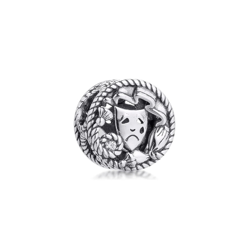 Comedy & Tragedy Drama Masks Beads 925 Sterling Silver Jewelry