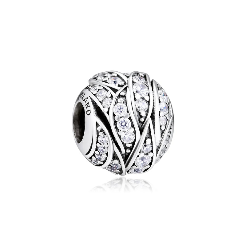 Sterling Silver Swirling Lines Beads for Charms Bracelets DIY