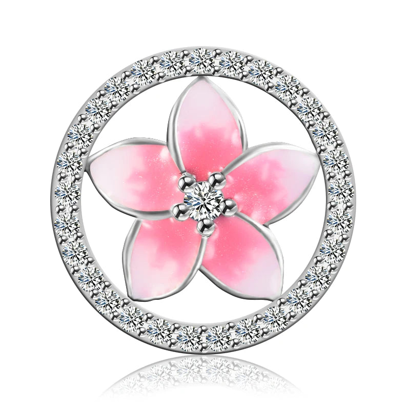 Floral Beads with Pale Pink Enamel & CZ 925 Sterling Silver Charms Bracelets