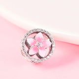 Floral Beads with Pale Pink Enamel & CZ 925 Sterling Silver Charms Bracelets