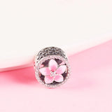 Floral Beads with Pale Pink Enamel & CZ 925 Sterling Silver Charms Bracelets