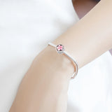Floral Beads with Pale Pink Enamel & CZ 925 Sterling Silver Charms Bracelets