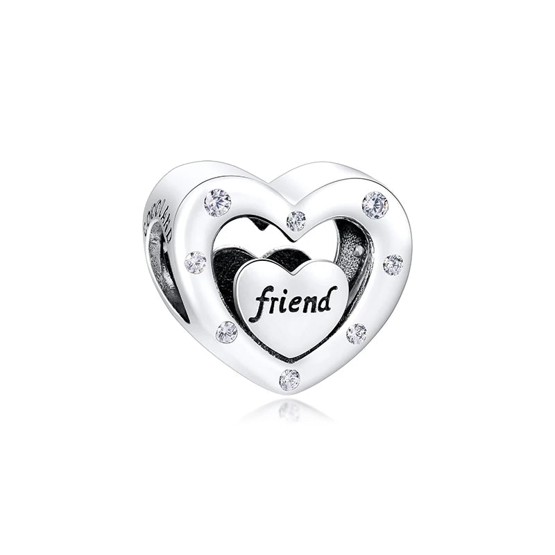 925 Sterling Silver Heart Beads Charm Bracelet DIY Fits