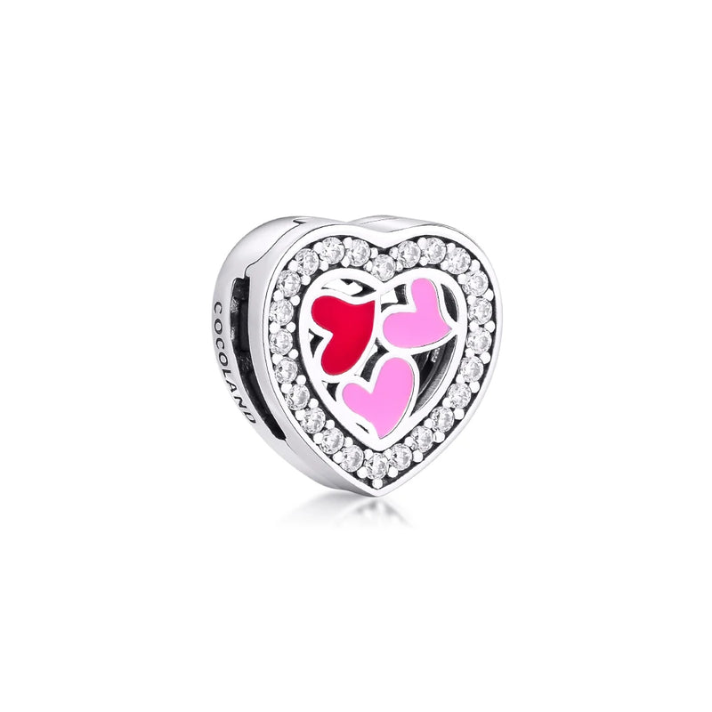 925 Sterling Silver Hearts of Love Clip Beads for Charms Bracelets