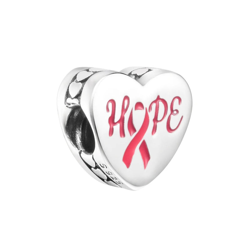 Hope Pink Ribbon Beads 925 Sterling Silver Jewelry