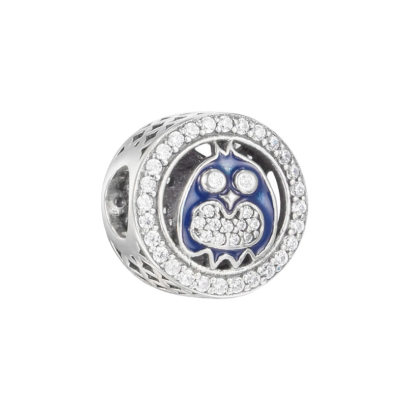 Enamel & CZ Owl Beads for Charms Bracelets 925 Sterling Silver Jewelry