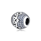 925 Sterling Silver Pave Heart to Heart Beads for Charms Bracelets