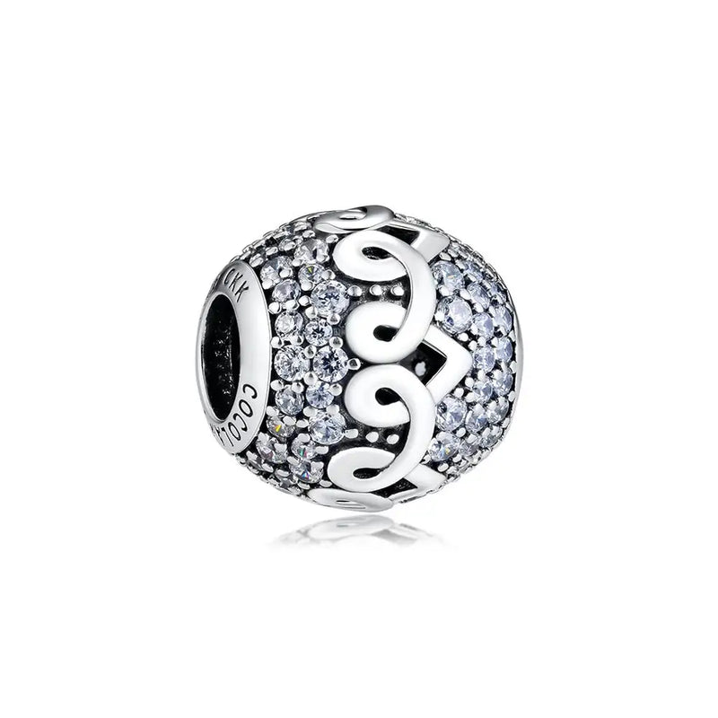 925 Sterling Silver Pave Heart to Heart Beads for Charms Bracelets