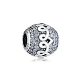 925 Sterling Silver Pave Heart to Heart Beads for Charms Bracelets