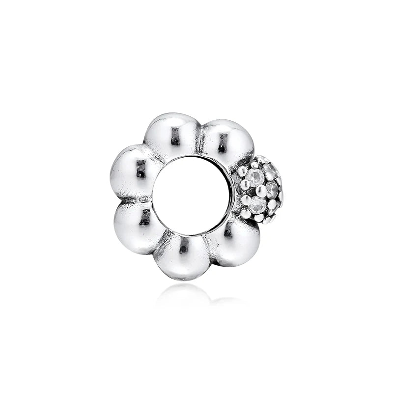 925 Sterling Silver Polished & Pave Bead Spacer Beads for Charms Bracelets