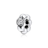 925 Sterling Silver Polished & Pave Bead Spacer Beads for Charms Bracelets