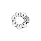 925 Sterling Silver Polished & Pave Bead Spacer Beads for Charms Bracelets