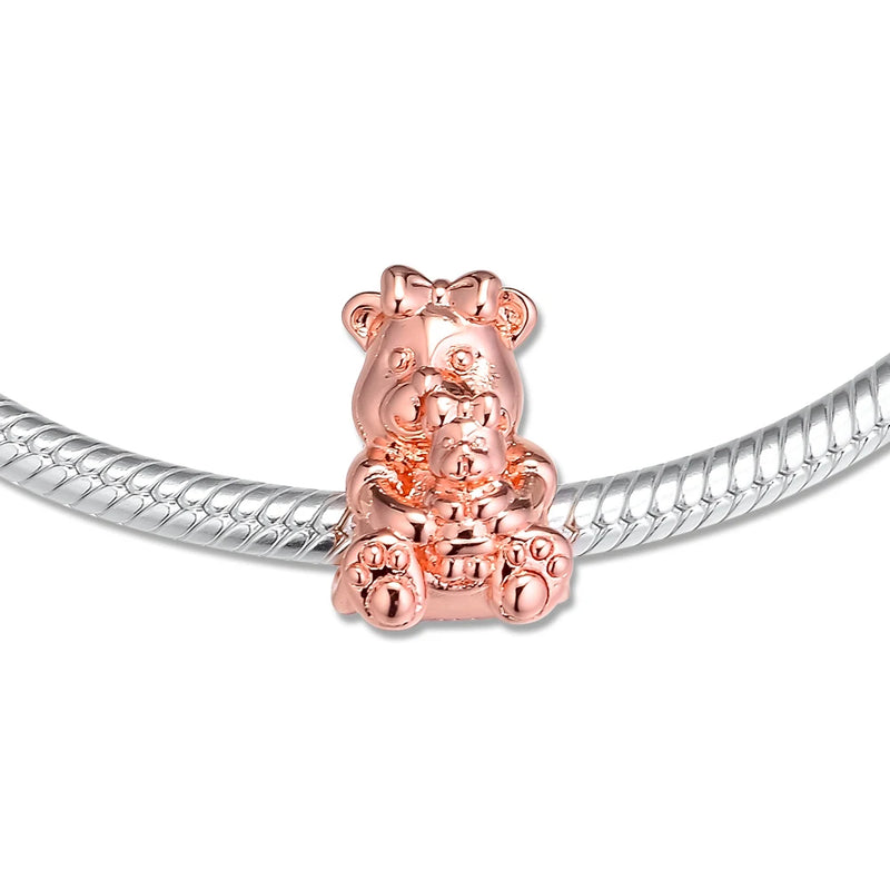 DIY Charms Bracelet with Rose Dora Bear Beads 925 Sterling Silver Jewelry
