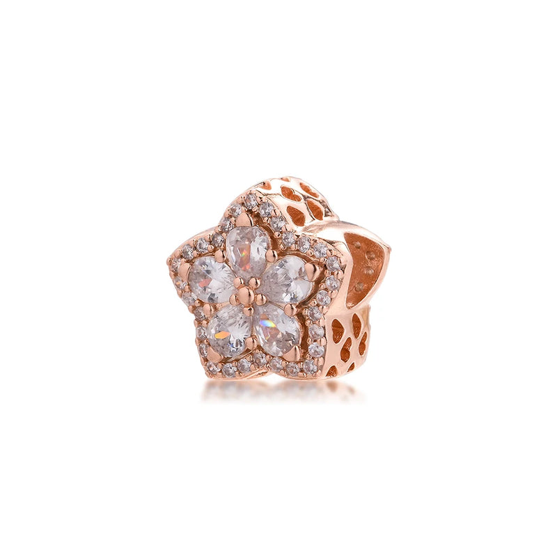 925 Sterling Silver Snowflake Pave Beads for Charms Bracelets