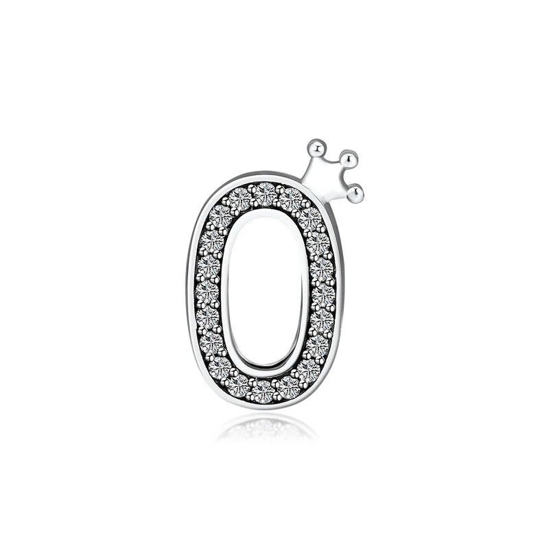Sparkling Number 0 Bead for Charm Bracelets 925 Sterling Silver Jewelry
