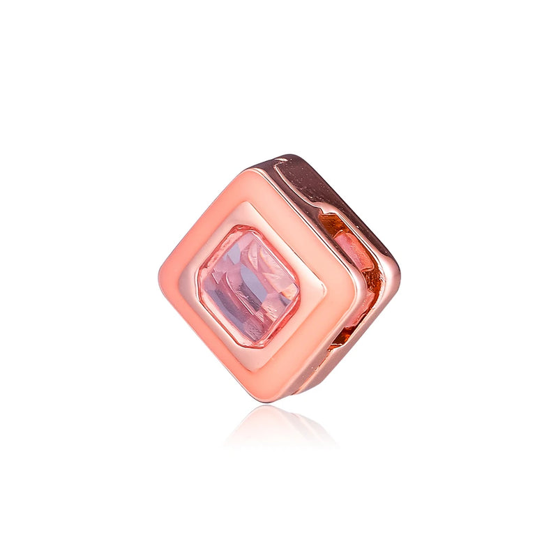 Pink Square Clip Beads 925 Sterling Silver Jewelry