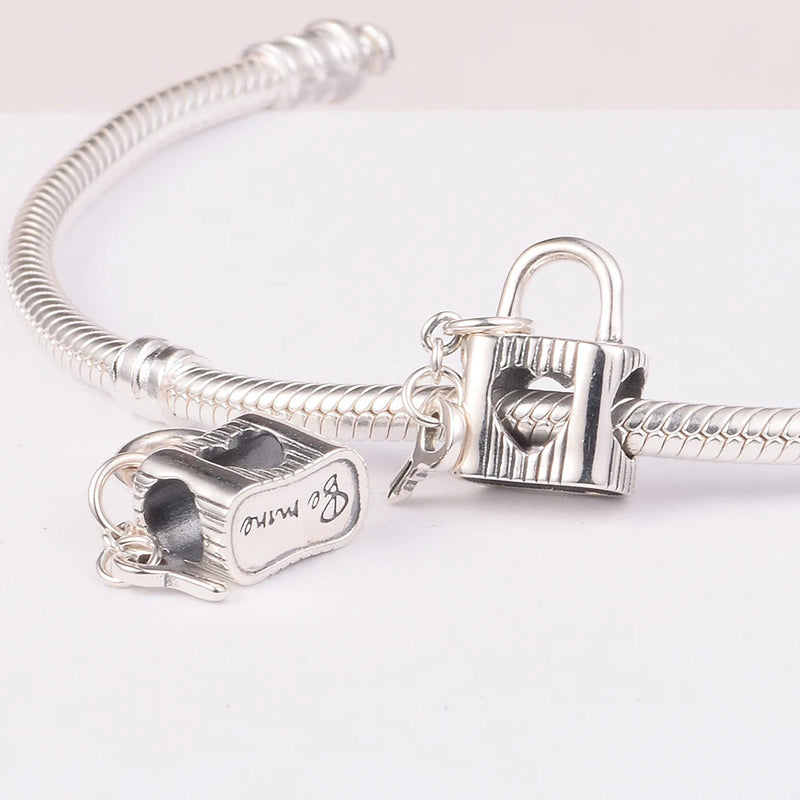 DIY Fits for Charms Padlock & Heart Key Beads Bracelets - 925 Sterling Silver