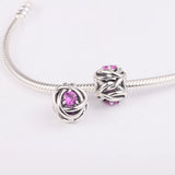 925 Silver Charms Pink Eternity Circle Beads Bracelet DIY Fits