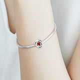 925 Sterling Silver DIY Eternity Circle Beads Bracelet - True Red