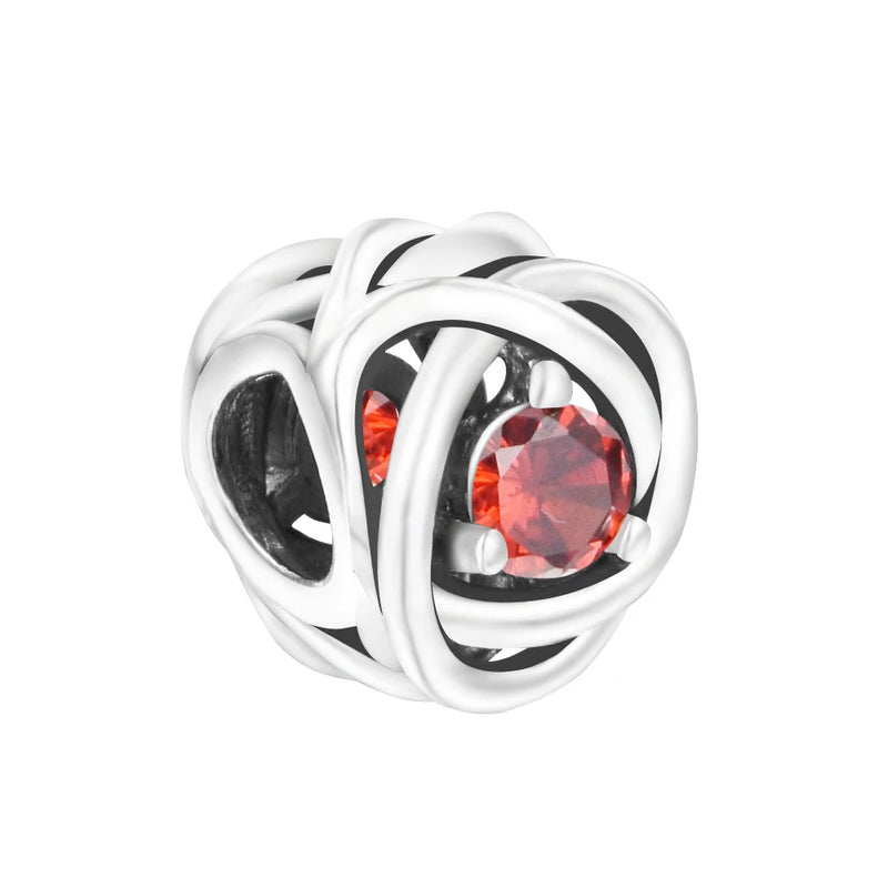 925 Sterling Silver DIY Eternity Circle Beads Bracelet - True Red