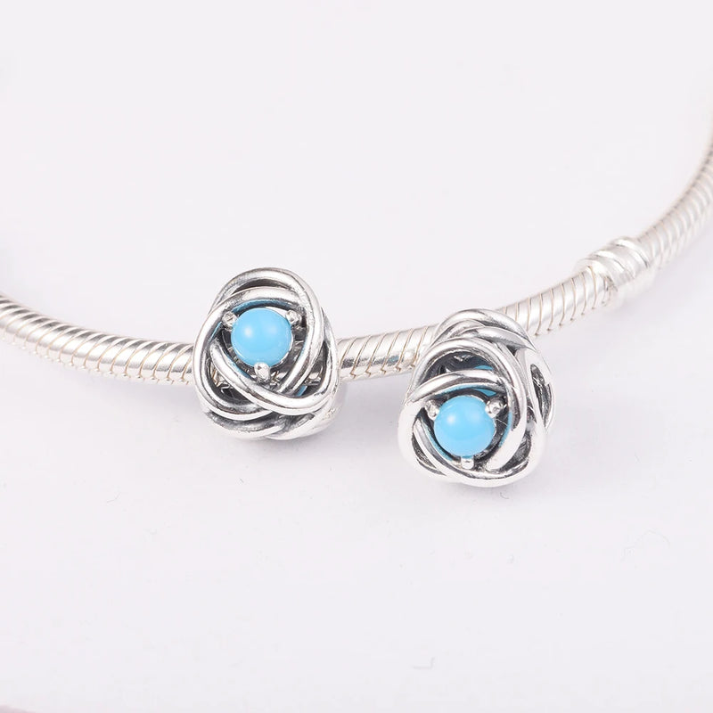 Turquoise Eternity Circle Beads Bracelet 925 Sterling Silver DIY Fits Charms