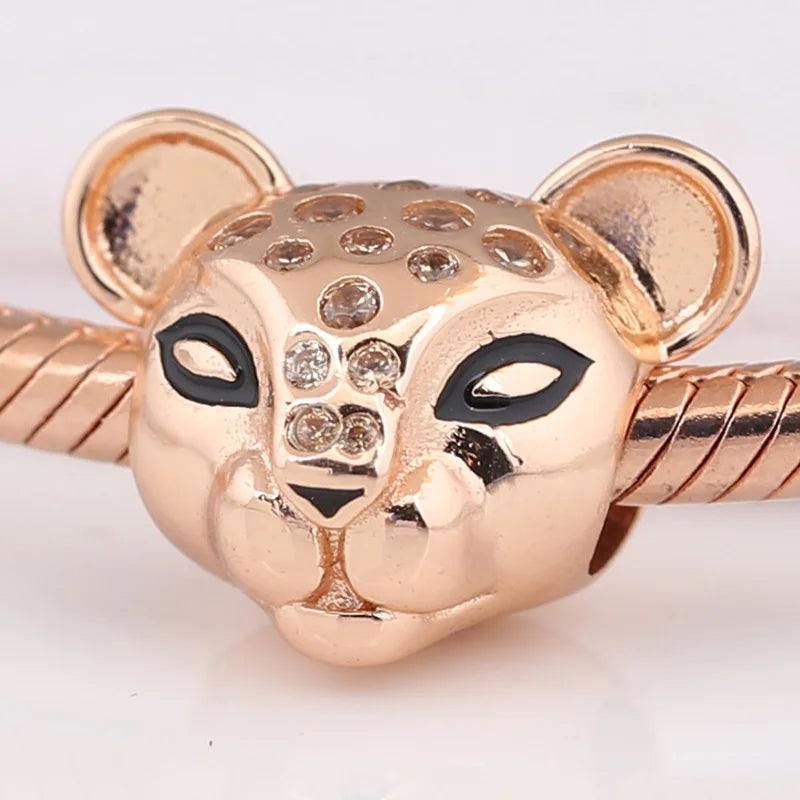 Rose Sparkling Lion Princess Beads 925 Sterling Silver Jewelry