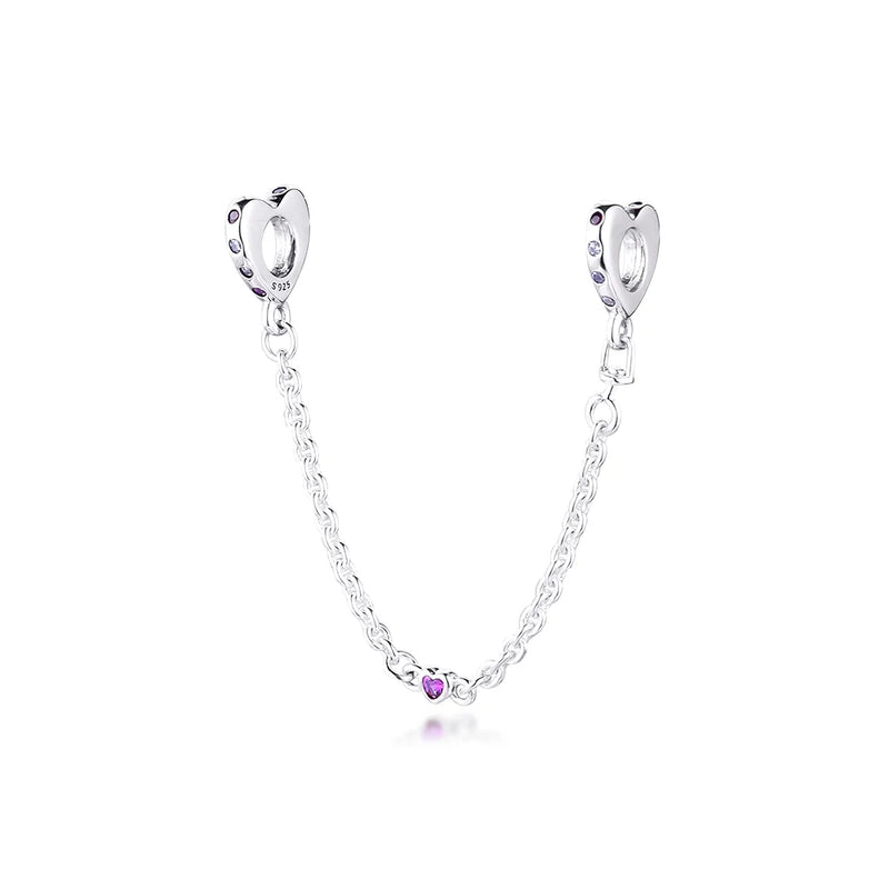 Bright Hearts Safety Chain Charms 100% 925 Sterling-Silver-Jewelry