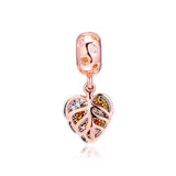 925 Sterling Silver Rose Leaves Beads with Clear CZ