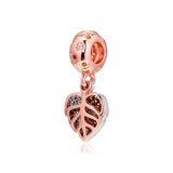 925 Sterling Silver Rose Leaves Beads with Clear CZ