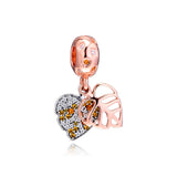 925 Sterling Silver Rose Leaves Beads with Clear CZ