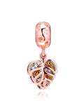 925 Sterling Silver Rose Leaves Beads with Clear CZ